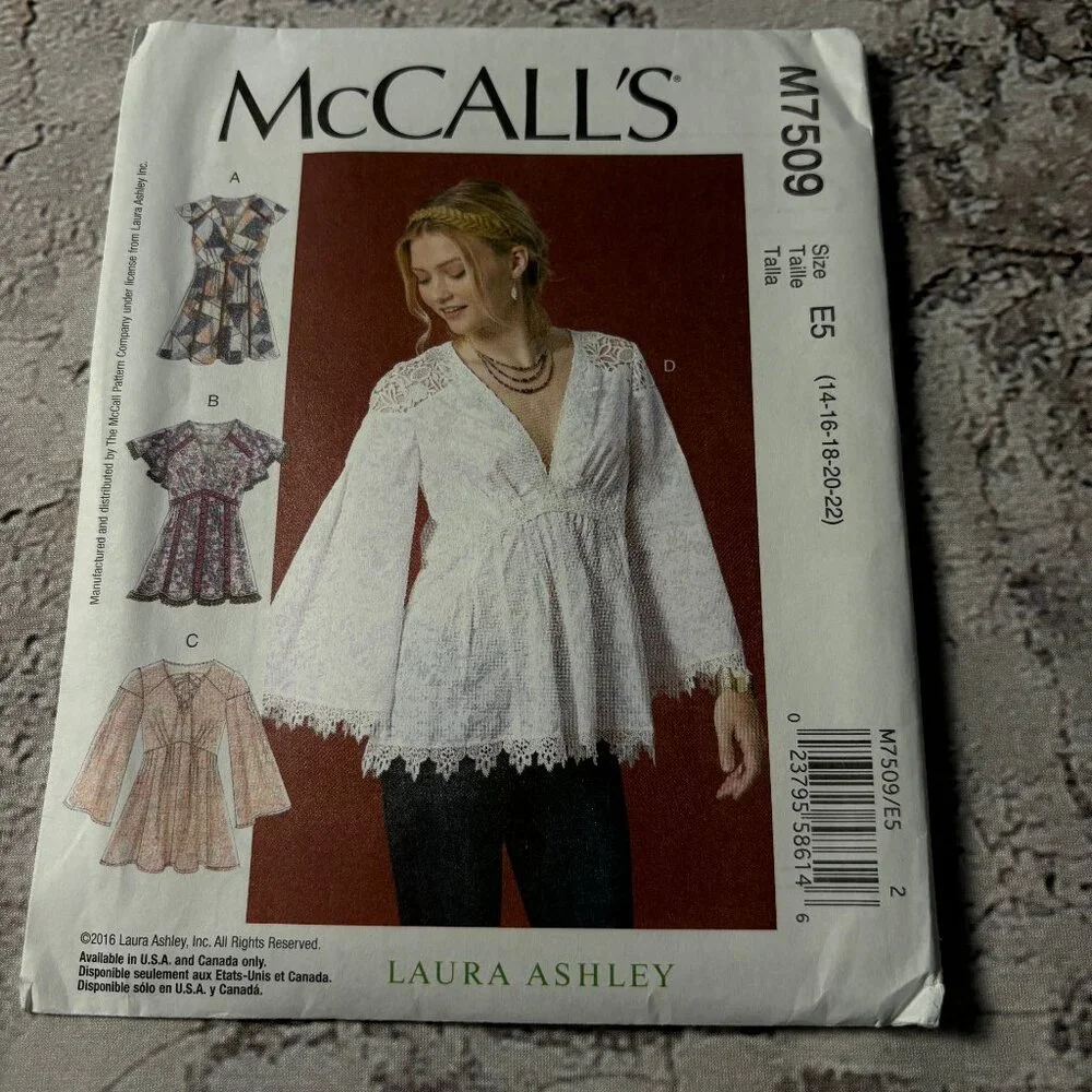 McCalls Pattern M7509 E5 for Misses' Tops